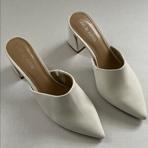 Lexi & Abbie Cream Pointed-Toe Block Heel Mules